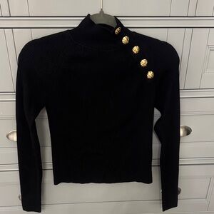Zara Black Turtleneck Sweater with Gold Button Detail